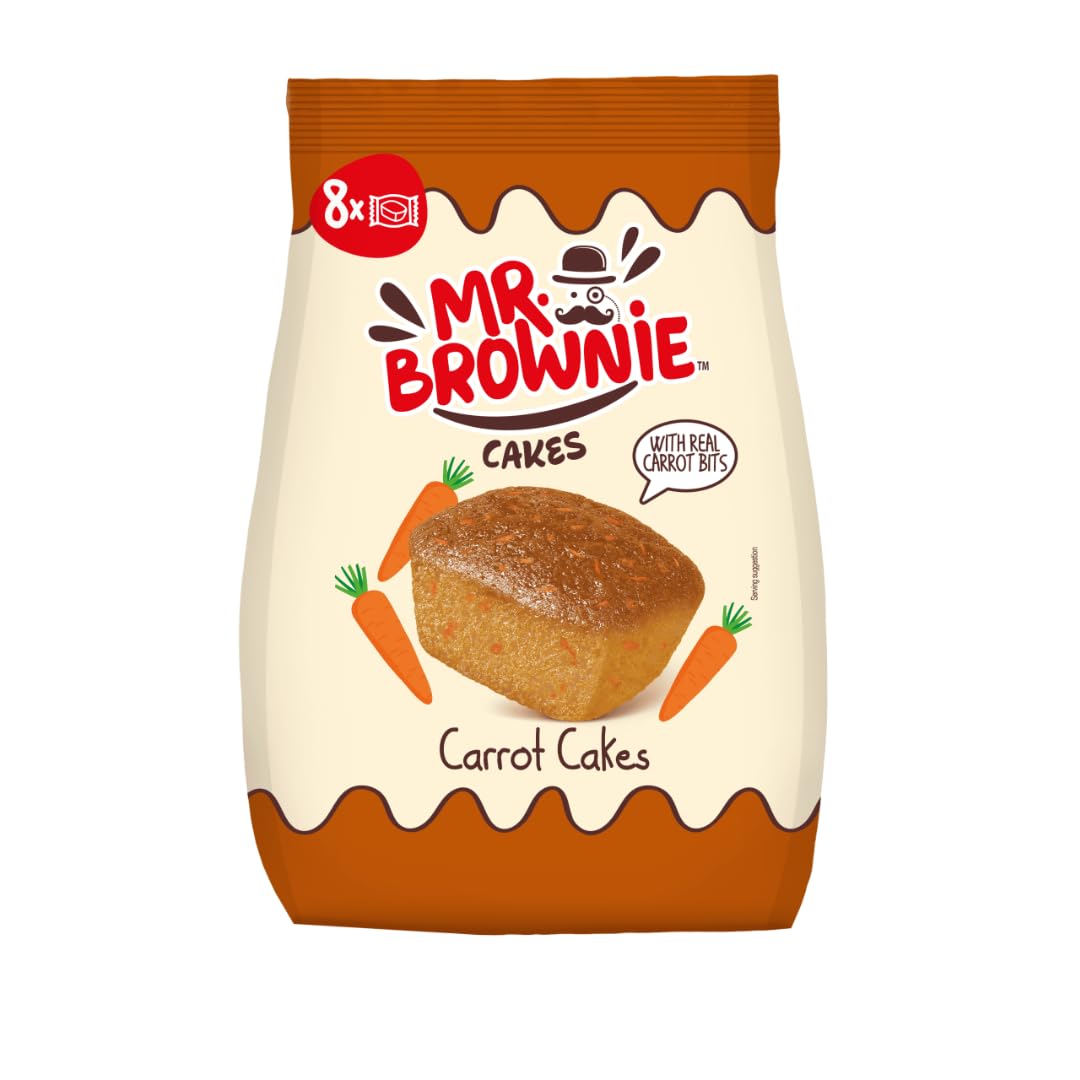Mr. Brownie Carrot Cakes Pack 12 Unidades – Bizcochos de Zanahoria con Trozos Reales, Snack Dulce Individual, Mini Cakes Esponjosos, Pack Ahorro para Desayuno y Merienda