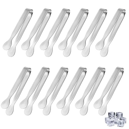 Confezione da 12 pinze per cubetti di zucchero da 10,9 cm, in acciaio inox, mini pinze per antipasti, per buffet, bar, tea party e dessert banchetti (argento)