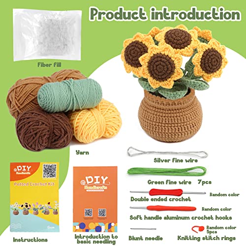 Image of kgxulr Crochet Kit, Sunflower Crochet Kit for Beginners, Knitting Kit | Beginner Crochet Kit, Crochet Flower Kit, Sunflower Crochet Kit, Beginner Crochet Kit for Adults