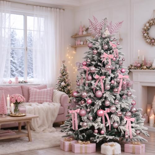 SZVRL Christmas Balls Ornaments -36pcs Shatterproof Christmas Tree Decorations with Hanging Loops for Xmas Tree, Holiday Party, Wedding & Indoor Home Decor,6 Styles in 3 Sizes (Pink) - image 8
