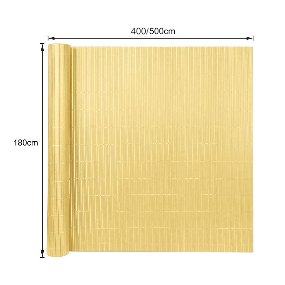 PVC Sichtschutzmatte Sichtschutzzaun 180x500CM, Bambus, Outdoor Sichtschutz mit verstärkten Lamellen, Zaunblende Windschutz UV-Beständig für Garten Balkon Fences Terrasse Zubehör