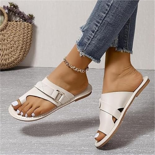 Yytcsjz Women Orthopedic Flip Flops Dressy Sandals With Open Toe Ring Loop Strap, Slip On Slide Slippers, Flat Leather Sandals For Women4