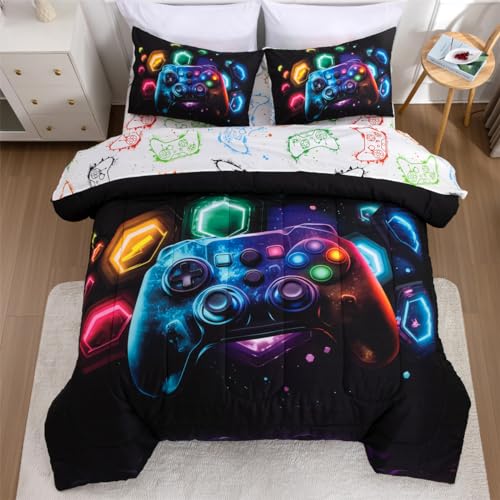 NTBED Game Console Comforter Set for Boys Girls Kids Space Universe Gaming Lightweight Microfiber Gamer Bedding Sets (Multi Full 5Pcs)
