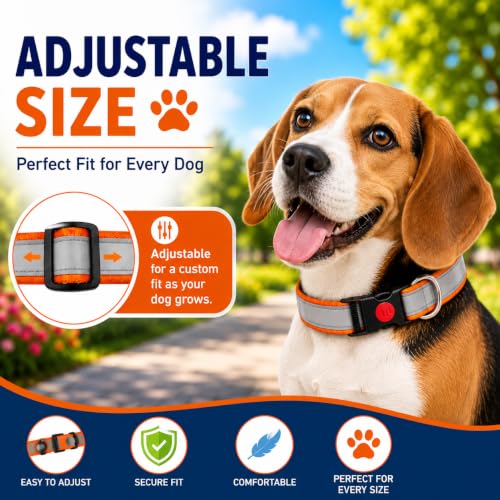 Image of Reflective Dog Collar, Quick Release Buckle, Adjustable Size | for 14-23 Kilograms Dogs (M, Orange)