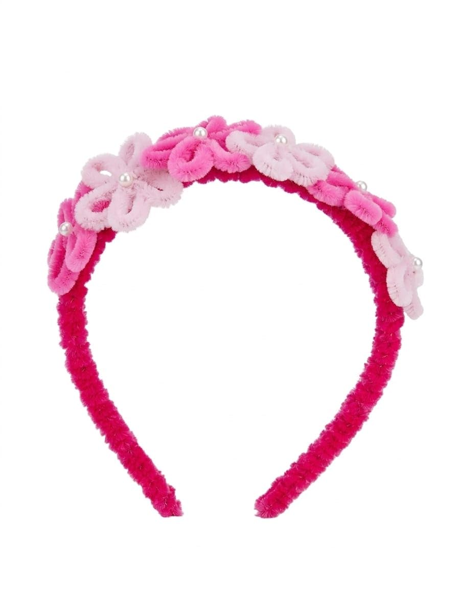 Floral Hair Band for Girls Pink Decorative Headband with Pearl Flower Design Soft Comfortable Hair Accessory Stylish Hairband for Kids Wear Daily Use-picture-23