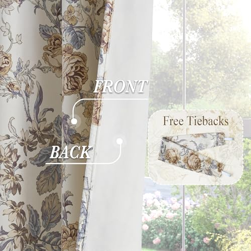 StangH Vintage Printed Curtains with Floral, Romantic Beige Velvet Bedroom Window Drapes Thermal Insulated Flower Patterned Curtains for Living Dining Room, W52 x L96, 2 Panels by StangH - Image 6