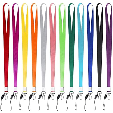 12 x Colourful Lanyard Strap with Detachable Buckle for Keychains, Mobile Phones, USB Flash Drives, ID Card Office Cover