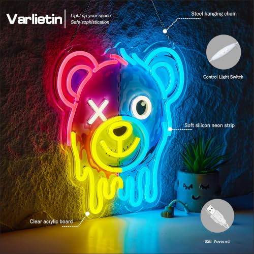 Image of Two-Tone Bear Neon Sign for Wall Decor,Cool LED Dimmable Signs Gifts for Kidsroom Men Cave Game Room Decor, Birthday Party Decoration Gift