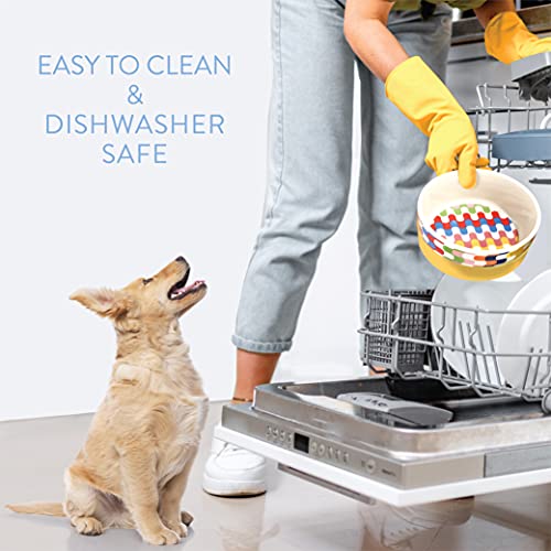 Now House For Pets By Jonathan Adler Bargello Duo Dog Bowl, Medium Cute Ceramic Dog Food Bowl From Now House By Jonathan Adler For Water Or Food, 6 Inch Dog Bowl, Yellow (Ff16467) #TOP5