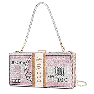 Covelin Dollar Clutch Purse for Women from, Rhinestone Evening Handbag Money Bag Pink