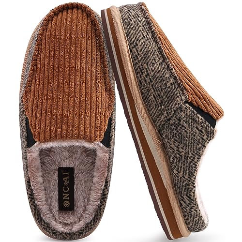 Image of ONCAI Mens Clog Slippers with Arch Support Stripe Faux Fur Cotton-Blend High-Density Memory Foam Warm House Slippers Slip-on Indoor Outdoor Rubber Sole Size 7-16