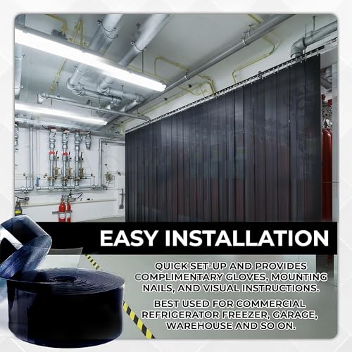 Image of Black PVC Curtains Strips Kit - 42 inch Width x 84 inch Height Opaque PVC Curtains, Heavy Duty, Waterproof, Insulation for Warehouse, Freezer, Garage AP1173