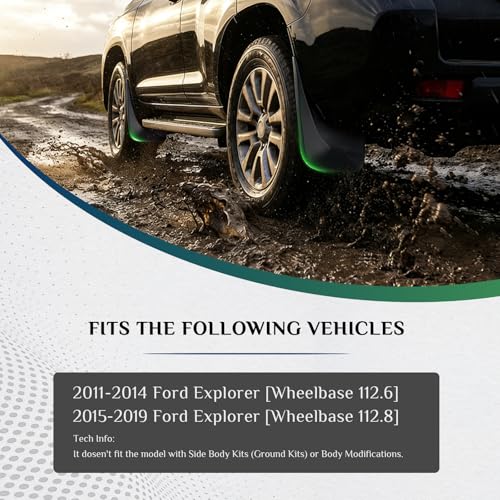 Image of Mud Flaps Compatible with Ford 2011-2014 Explorer (Wheelbase 112.6) / 2015-2019 Explorer (Wheelbase 112.8), Dedicated Mudguard for Four Seasons Universal Protection, Front and Rear