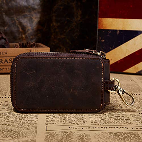MULHUE Men's Genuine Leather Zip-around 6 Hook Key Case Car Key Holder Wallet Key Bag Zipper Protective Cover Wallet fob(Dark Brown) - Image 6