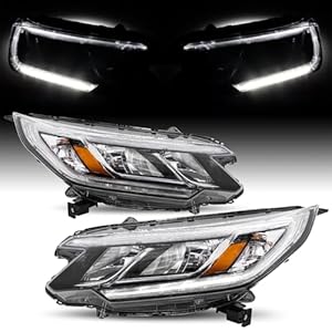 JSBOYAT LED DRL Headlight Assembly Pair fit 2015 2016 Honda CRV [Factory Halogen] OE Style Headlamp Replacement Pair (Driver – Passenger Side)