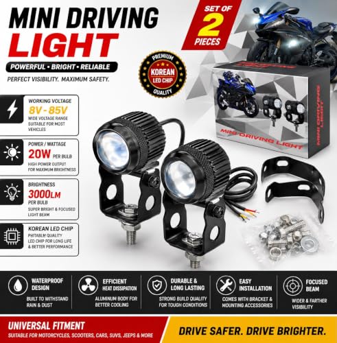 Image of Dual Color LED Fog Lights for Bike & Car Dual Driving Light, Set of 2