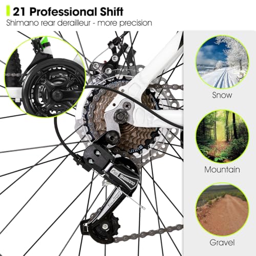 Hiland Mountain Bike,Shimano 21 Speeds Drivetrain,Aluminum Frame 26 Inch Wheels, with Disc-Brake for Men Women Men's MTB Bicycle,White
