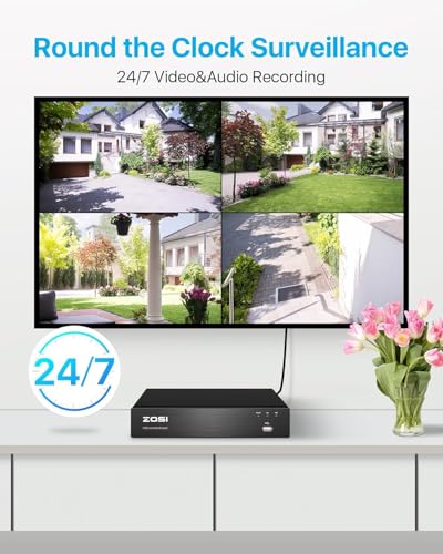Image of ZOSI 4K Ultra HD 4K Security CCTV Cameras Systems, 8CH H.265+ Surveillance Video Recorder with 2TB Hard Drive, 4 x 8MP IP66 Metal Bullet Surveillance Cameras, Night Vision, Motion Detection