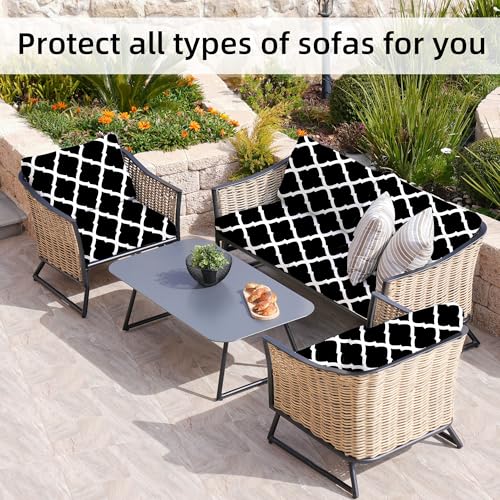 Image of BIETYONE 8Pcs Stretch Patio Cushion Covers,Outdoor Couch Covers Replacement,Outdoor Couch & Sofa Slipcovers,for Patio Furniture Cushion Covers,Washable Reusable urniture Protector(Lingge Grey,8PCS)