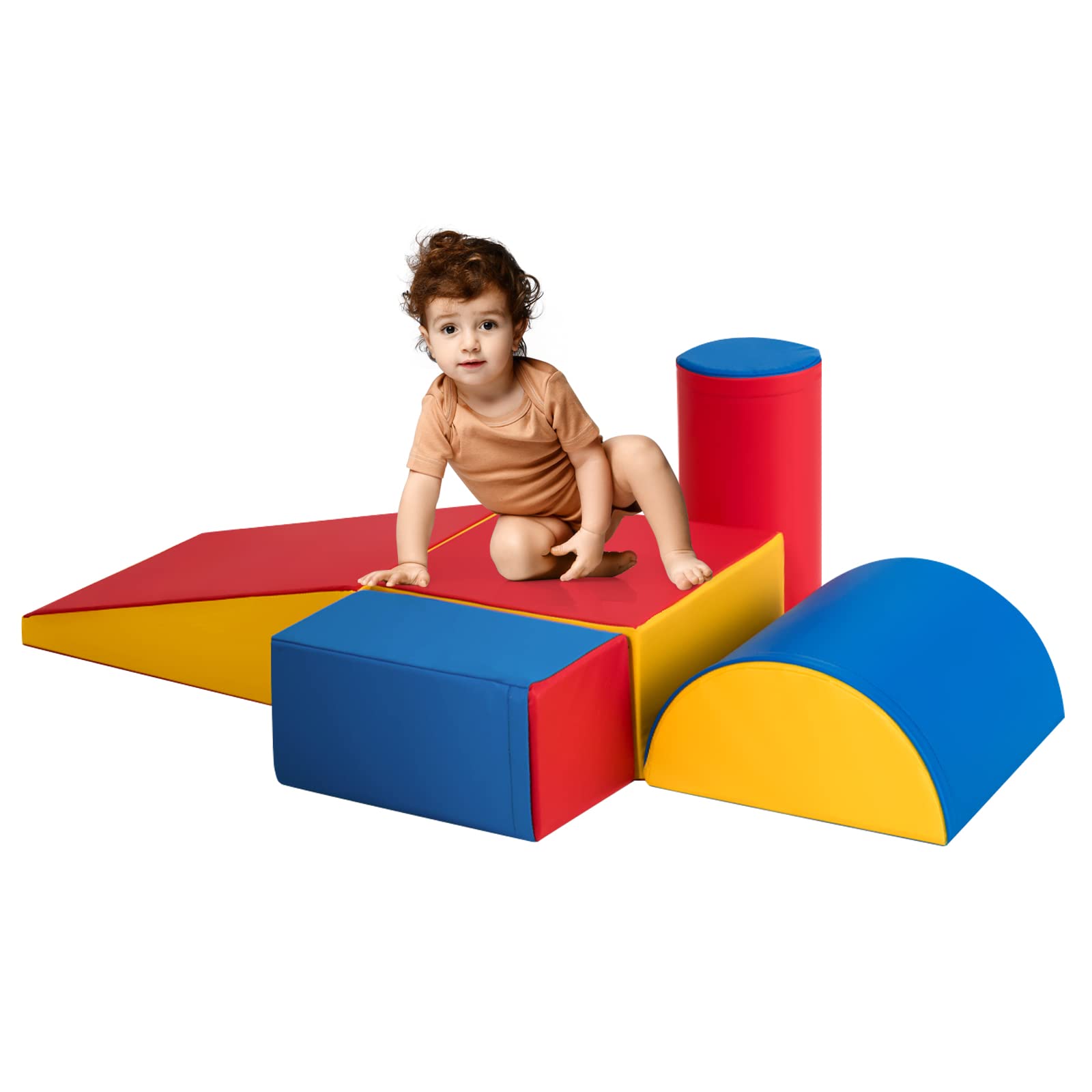 DREAMADE 5 TLG. Softbausteine für Kinder, Großbausteine Riesenbausteine zum Toben und Klettern, Schaumstoffbausteine für Kindergarten Kinderzimmer, Bauklötze aus PE und EPE (Rot+Blau)
