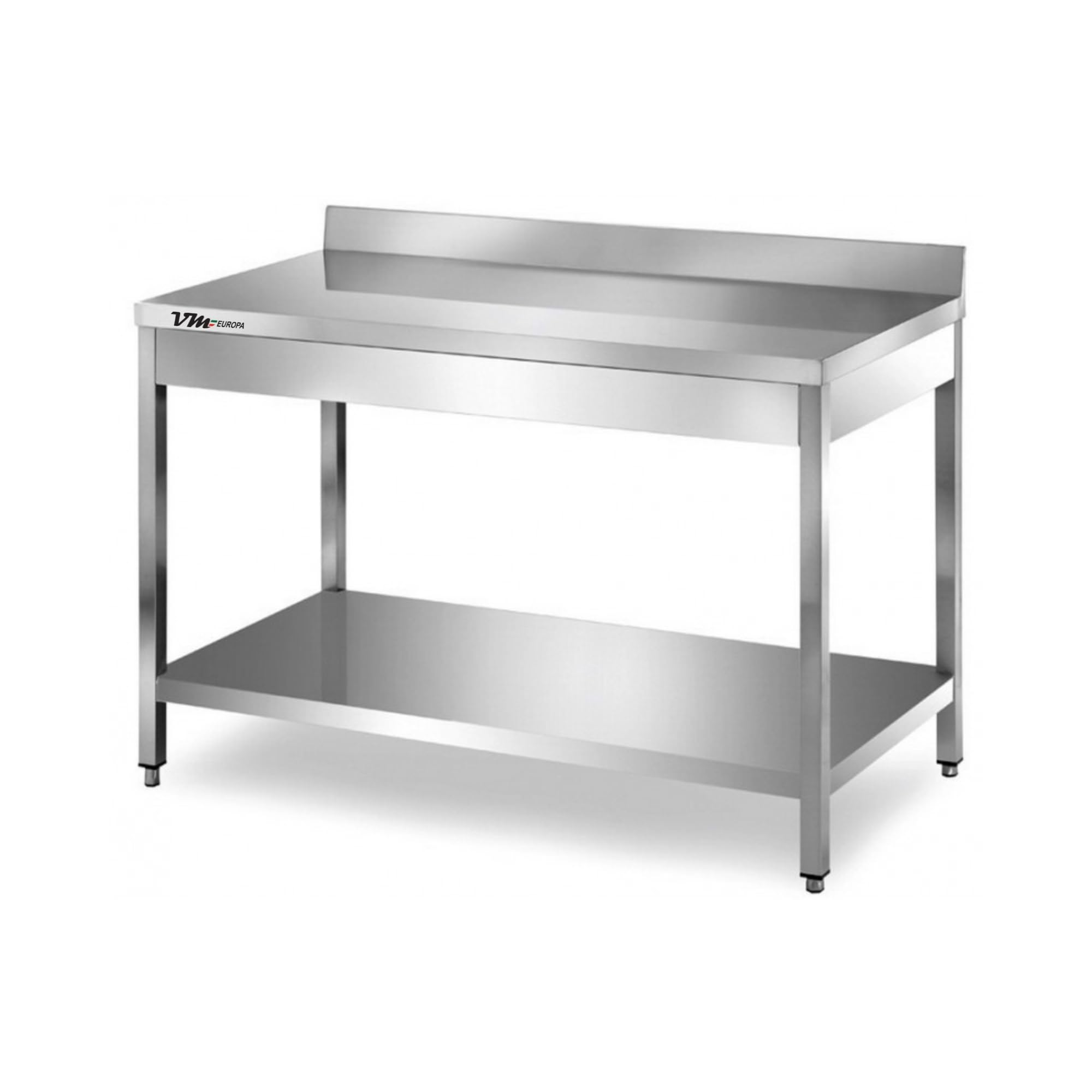 Gastro Arbeitstisch Edelstahl - 150 x 70 cm - AISI 430 Legierung - Mit Aufkantung - Mit Grundboden - Zubereitungstisch Edelstahltisch Grilltisch Zerlegetisch