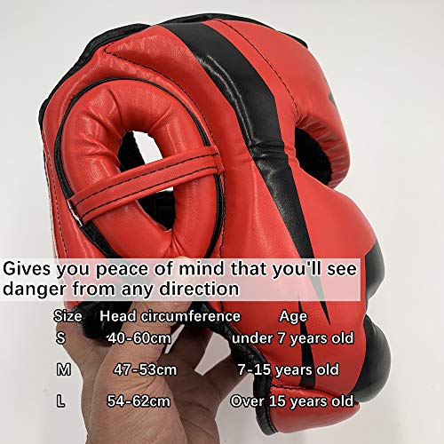 ZHENGTU Boxing Headgear MMA Kickboxing Head Guard Martial Arts PU Leather (Red, L)