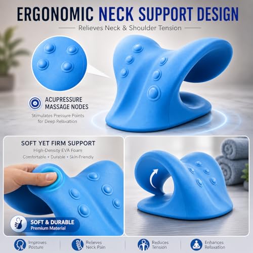 Image of PulGos Neck Support Stretcher for Pain Relief | Cervical Traction Neck Pillow with 𝐀𝐜𝐮𝐩𝐫𝐞𝐬𝐬𝐮𝐫𝐞 Massage Relaxer | Helps Relieve Shoulder Discomfort, Stress & 𝐈𝐦𝐩𝐫𝐨𝐯𝐞𝐬 Posture Support