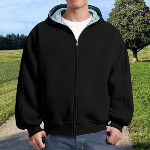 Mens Zip Up Hooded Sweatshirt Fashion Casual Lightweight Drawstring Hoodie Jakcets Plaid Patchwork Jackets Streetwear2