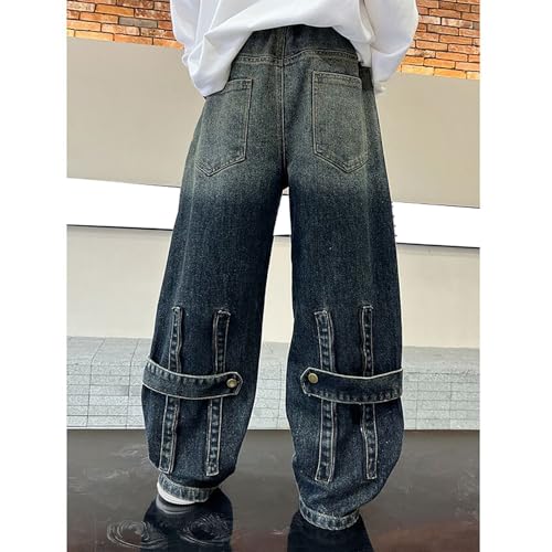 Boys Baggy Wide Leg Jeans Elastic Waist Colour Block