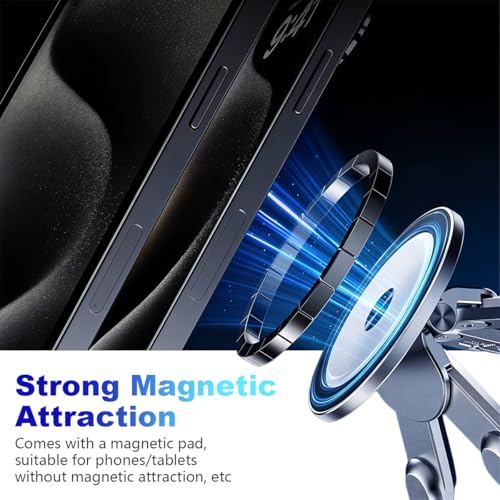 Image of ZORBES Aluminum Alloy Folding Magnetic Phone Holder Multi Desk Mount 8-Level Adjustable Height Laptop Riser Portable Bracket 4-13'' Mobile Stand for for Phone, Tablet, Laptop