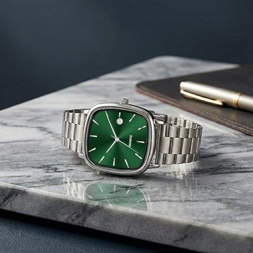 Image of Acnos Luxury Square Dial Quartz Watch for Men & Women - Stainless Steel Bracelet, Minimalist Analog Wristwatch with Date Window Pack of 1