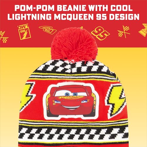 Image of Disney Boys' Winter Hat and Mitten Set, Cars Lightning Mcqueen Toddler Beanie for Ages 2-4