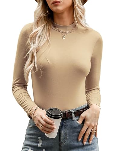 Marvmys Women's Turtleneck Long Sleeve Shirts Fall Fashion Basic Thermal Underwear Tops Winter Clothes 2025 Khaki S