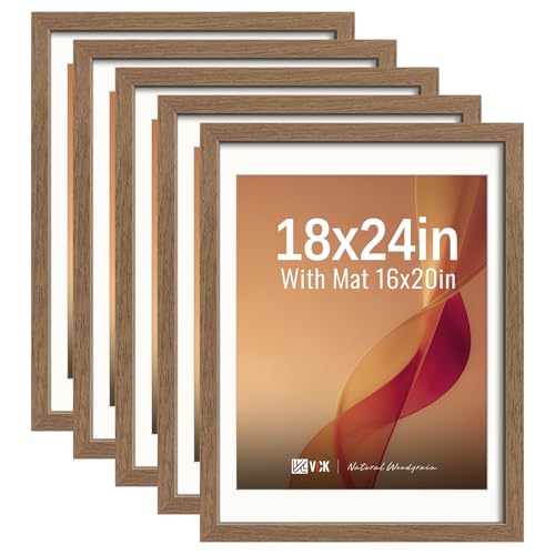 Image of VCK 18x24 Frame 5 Pack, Walnut Exclusive Wood, 16x20 Mat, for Picture