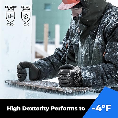 Image of toolant Waterproof Winter Work Gloves, Double Nitrile Oil Resistant Grip | Thermal Insulation, Waterproof Protection in Freezer Work, Construction, Mechanics, Mining, Plumbing, Black, Medium