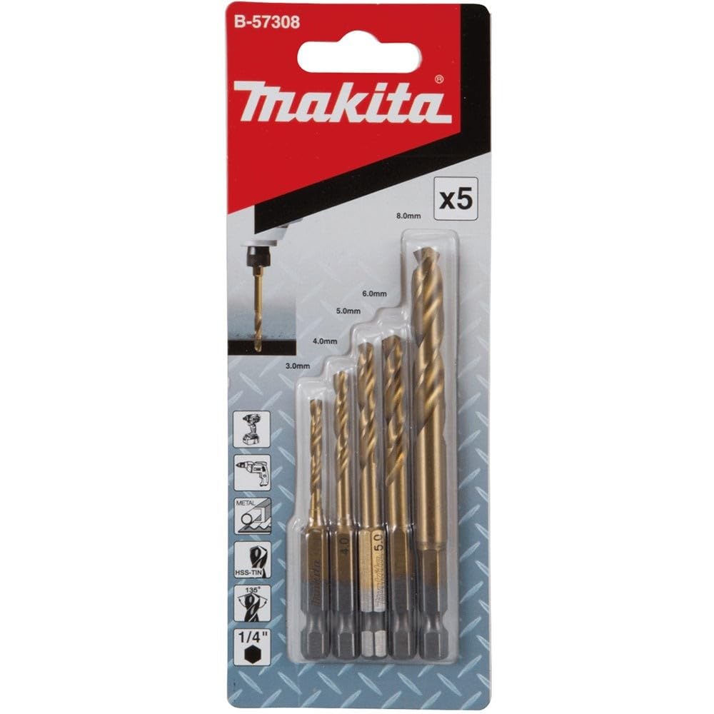 Makita B-57308 - Set di punte per trapano in metallo, 5 pezzi