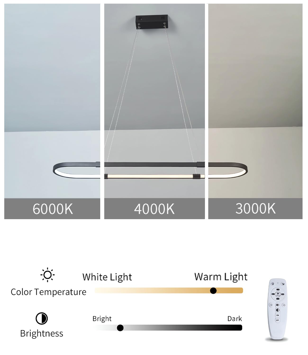 Ściemnialna lampa wisząca LED Czarna lampa wisząca Żyrandol do jadalni Okrągłe wiszące żyrandole z pilotem Lampa wisząca na wyspę kuchenną Sala konferencyjna Biuro Lampa sufitowa