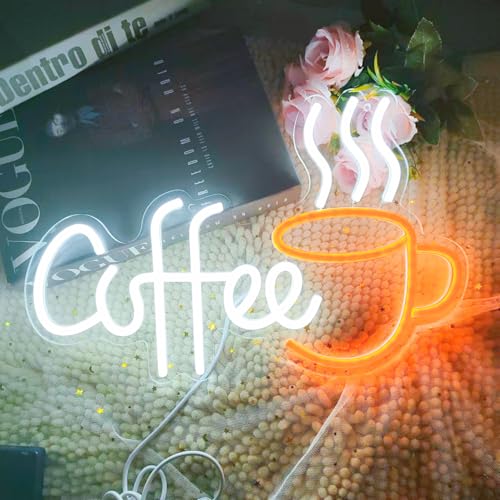Image of Coffee Bar Sign Wall Decor,LED Coffee Neon Light up Signs for Coffee Station Decor,Coffee Decorations for Coffee Bar Kitchen Decor Accessories,with Dimmable Switch and Hanging Chain,5V USB Powered