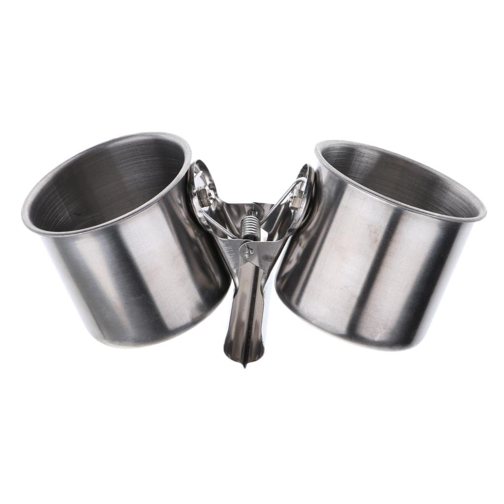 ATORSE® Stainless Steel Cage Coop Double Cup Bird Parrot Animal Food Water Bowl with Clip-image-37