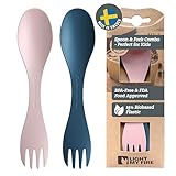 Light My Fire Spork Little Colored Sporks 2pack, 2-in-1 Hard Plastic Travel Spork Reusable Camping Utensils for Lunch Box Outdoor Picnic Utensil BPA Free, HazyBlue/DustyPink