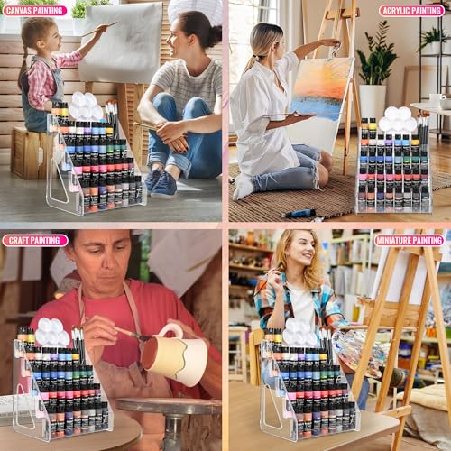 Image of CELSOL 5-Tier Acrylic Paint Organizer - Clear Snap-On Storage Rack for Paints & Art Supplies, Elevated Design for Versatile Storage, No-Tools Setup & Quick Access, Larger Capacity & Smaller Footprint