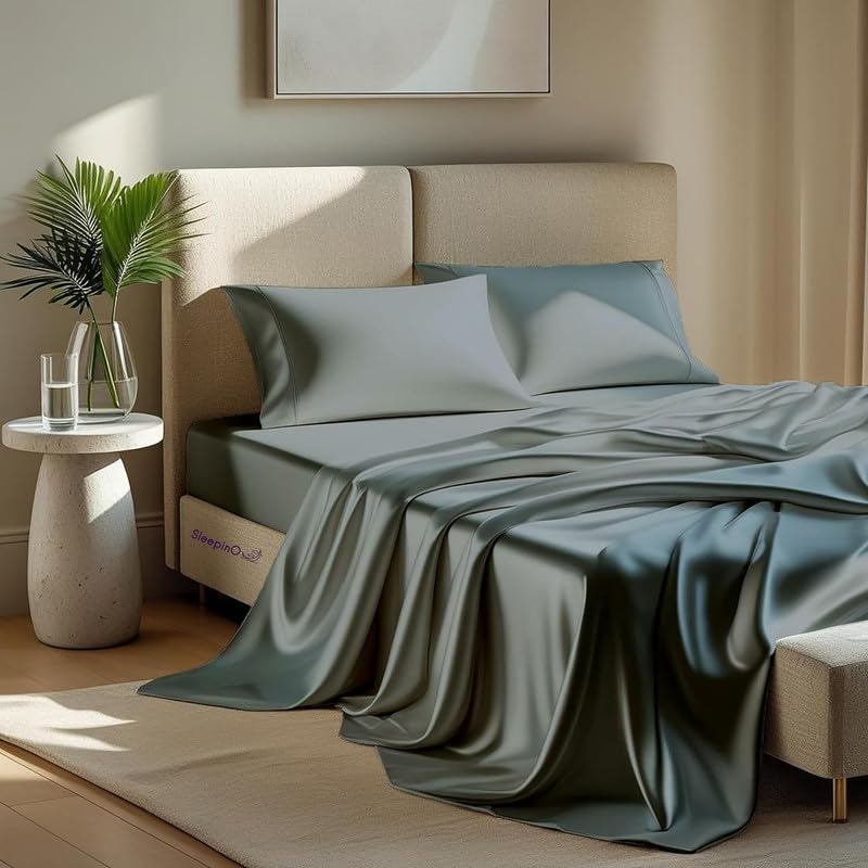 Image of Premium Satin Single Bed (60x90 Inchs) with 1 Pillow Cover Bedsheet Ultra Soft & Silky Smooth, Breathable Cooling Fabric, Luxury Glossy Finish|Coin Grey