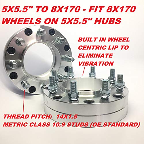 Customadeonly 2 Pieces 2" 50Mm Conversion Hub Centric Conversion Wheel Rim Adapters Spacers With Lip (Change Bolt Pattern) 5X5.5 5X139.7 To 8X170 Center Bore 108 To 125Mm 14Mm X 1.5 Studs #TOP7