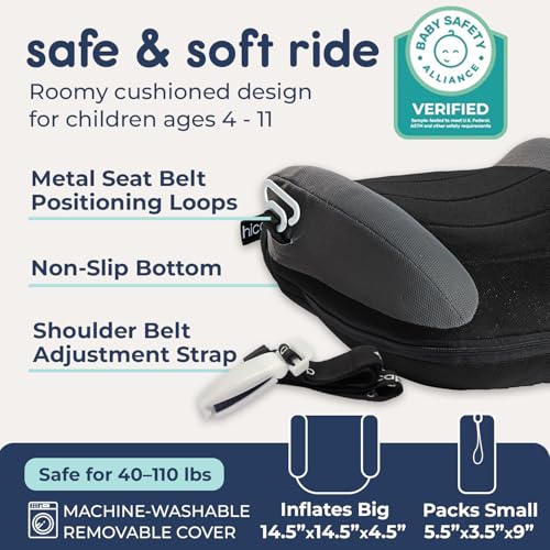 Image of Hiccapop UberBoost Inflatable Booster Car Seat | Blow up Narrow Backless Booster Car Seat for Travel | Portable Booster Seat for Toddlers, Kids, Child | Black /Gray