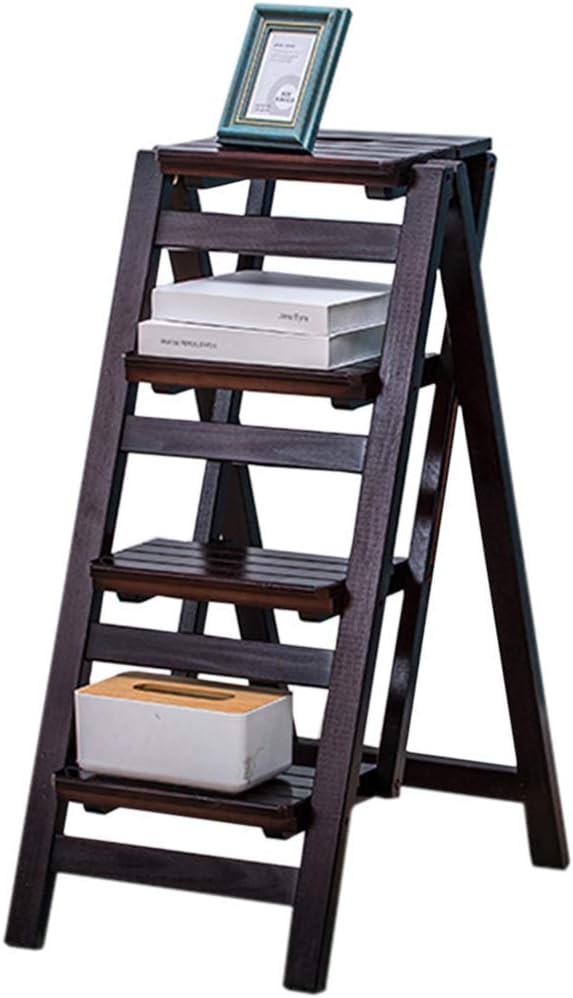 Home Step Stools,Step Stool High Stool Stair Chair Seats Wooden Ladder Stepladder Folding 4-Layer Pedal Multi Function Widened Safety Foldable Shelving Household Kitchen,B,D