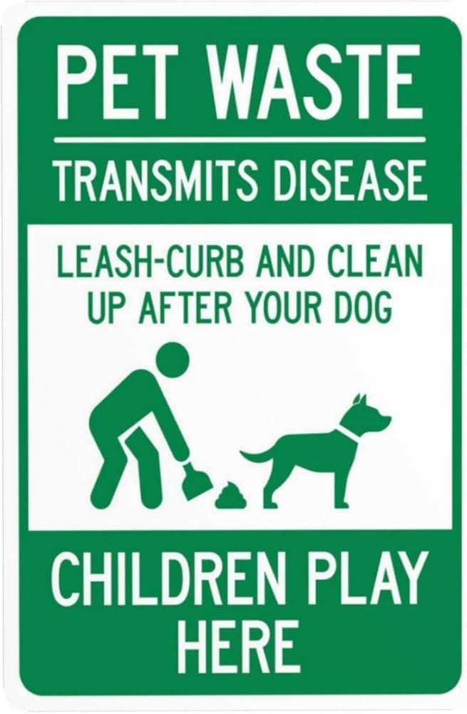 Pet Waste Leash Curb And Clean Up After Your Dog Children Play Here Warning Sign No Dog Poop Security Metal Signs For Business Home Street Wall Safety Caution Decor Gift For Women Men 8x12 Inch
