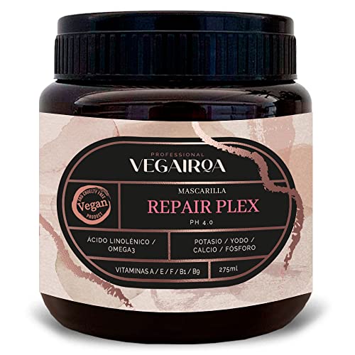 VEGAIROA - Repair Plex Mascarilla - Mascarilla Reparación Extrema - Hidratación y Nutrición - Libre de Encrespamiento - Para Cabellos tratados Químicamente - Peluquería Profesional Vegana - 300 gr