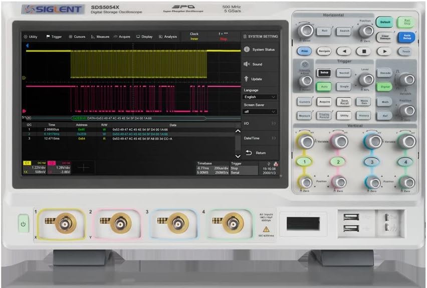 SiglentSDS5054X Super Phosphor Oscilloscope 4-Channel 500 MHz 5 GSa/s 250 Mpts 10.1" LCD