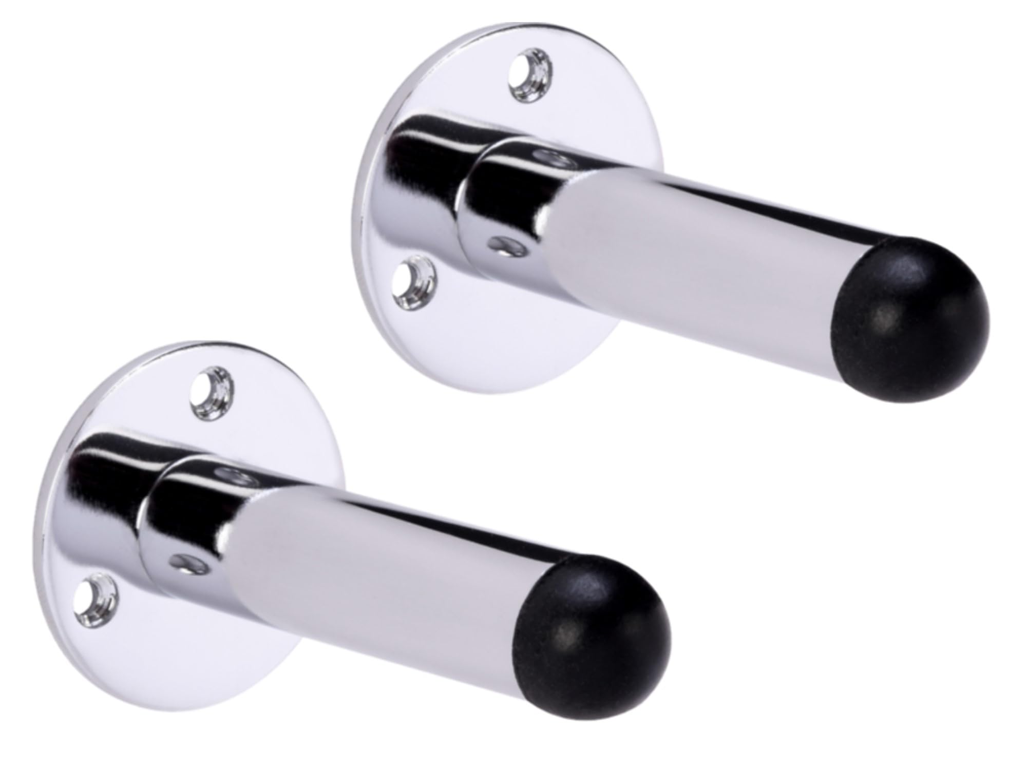 HANDLEZONE® 2 Pack 75mm / 3 inch Projecting Skirting Or Wall Mounted Door Stop, Rubber Buffer Stopper - Polished Chrome
