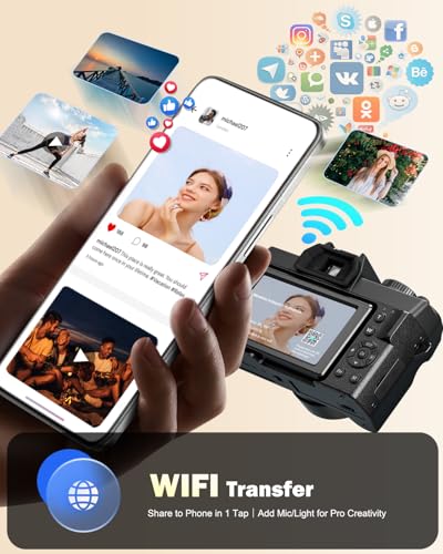 Image of NBD 8K Digital Cameras for Photography,64MP Camara Fotograficas,Travel Vlogging Cameras for YouTube with 180Flip Screen,16X Digital Zoom,52mm Macro Lens,2 Batteries,64GB TF Card(Black)